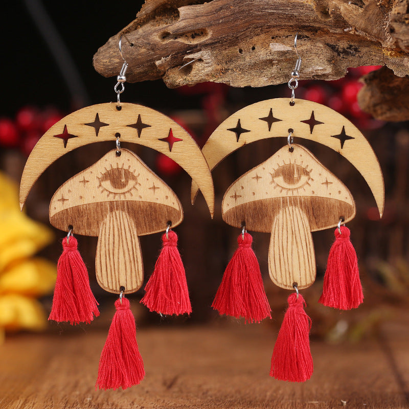 Moon & Mushroom Tassel Earrings