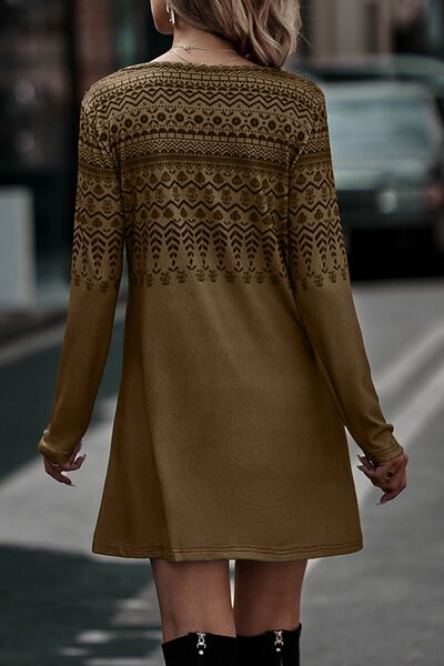 Office Boho Scoop Neck Long Sleeve t-Shirt Dress