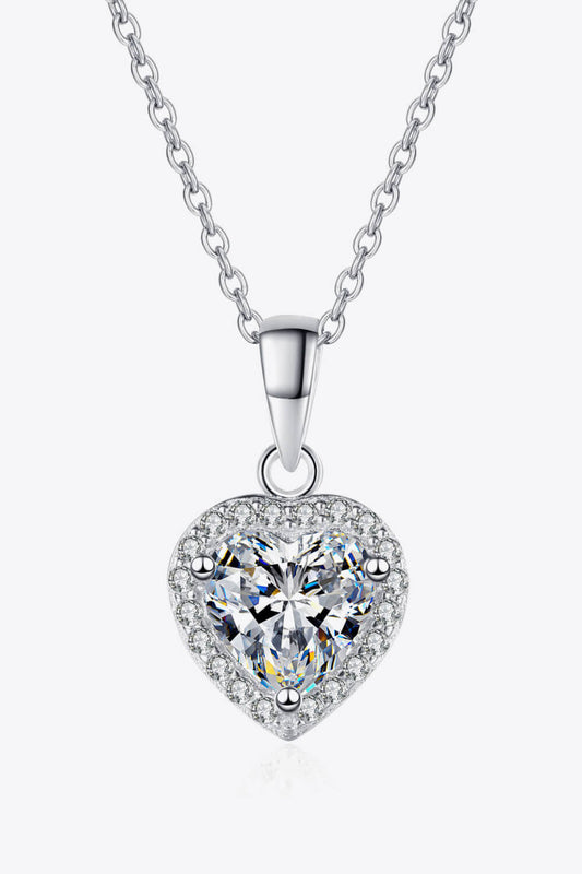 1 Ct Moissanite Halo Heart Necklace