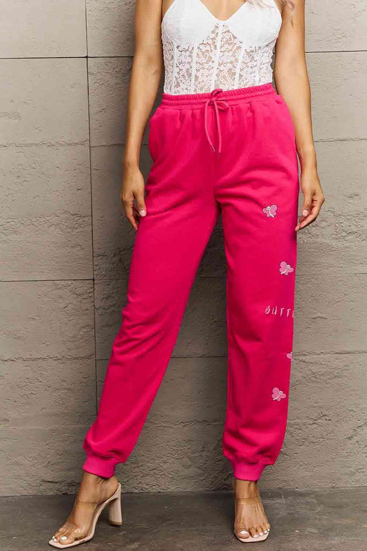 Hot Pink BUTTERFLY Graphic Long Sweatpants 