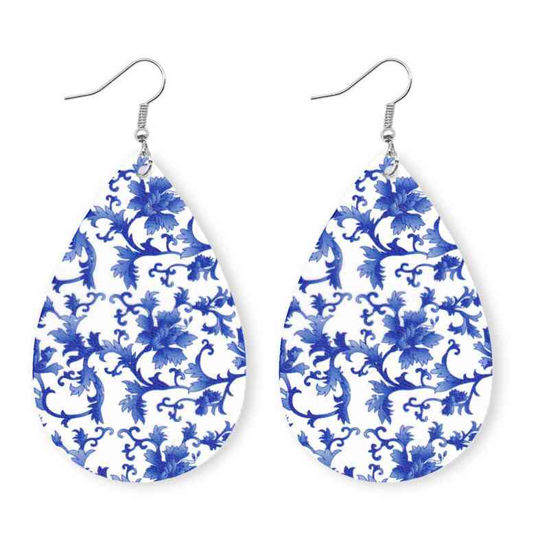 Navy Printed Lg. Teardrop Earrings