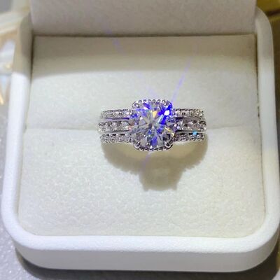 2 Carat Square Moissanite and Zircon Halo 925 Sterling Silver Triple Engagement Ring