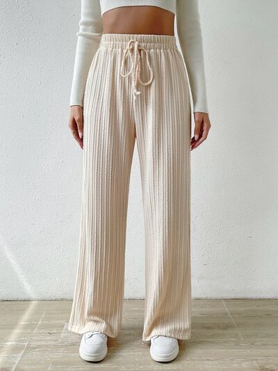 Cream Drawstring Wide Leg Pants