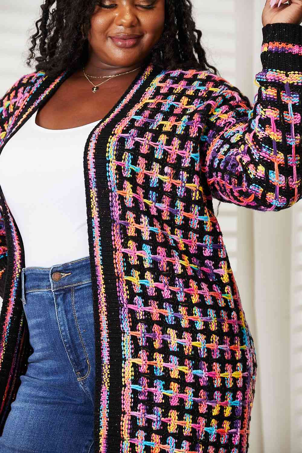 Colorful Fringe Hem Long Cardigan