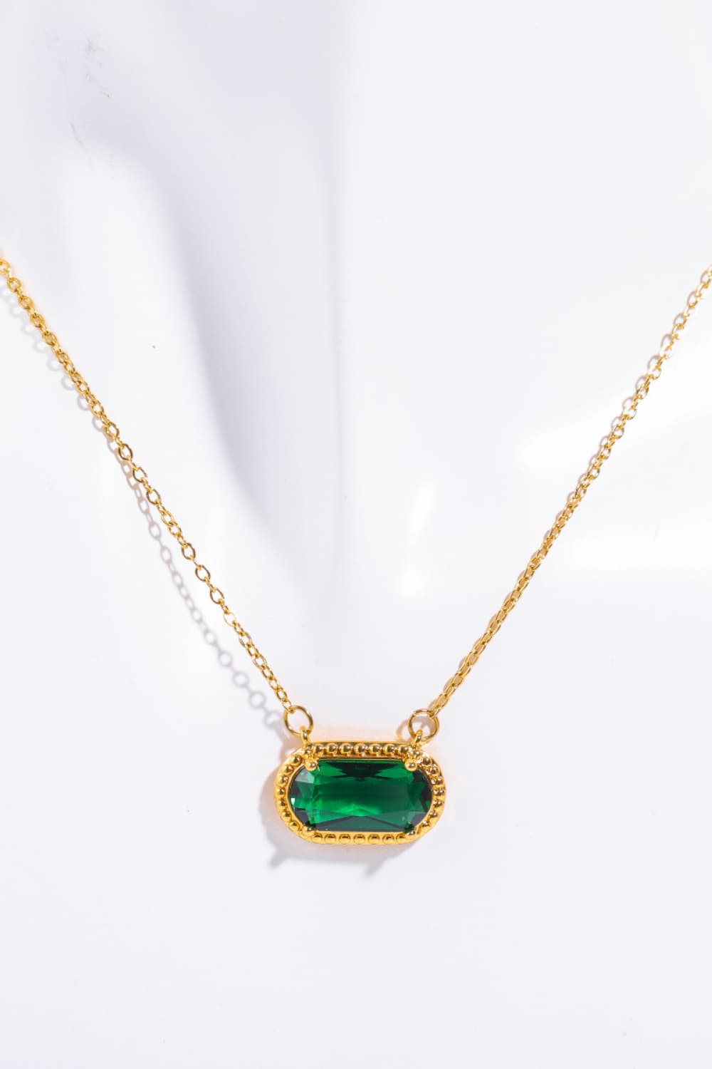 Green Oval Stone 14K Gold Plated Pendant Necklace