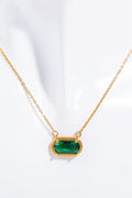 Oval Stone 14K Gold Plated Pendant Necklace Green One Size Bazaare Mart Necklace
