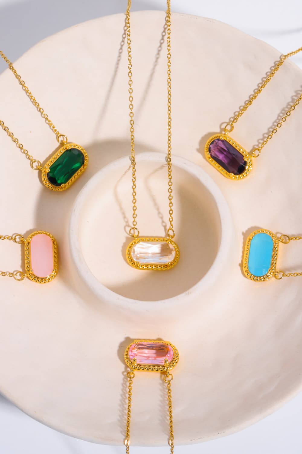 Oval Stone 14K Gold Plated Pendant Necklace - Bazaare Mart