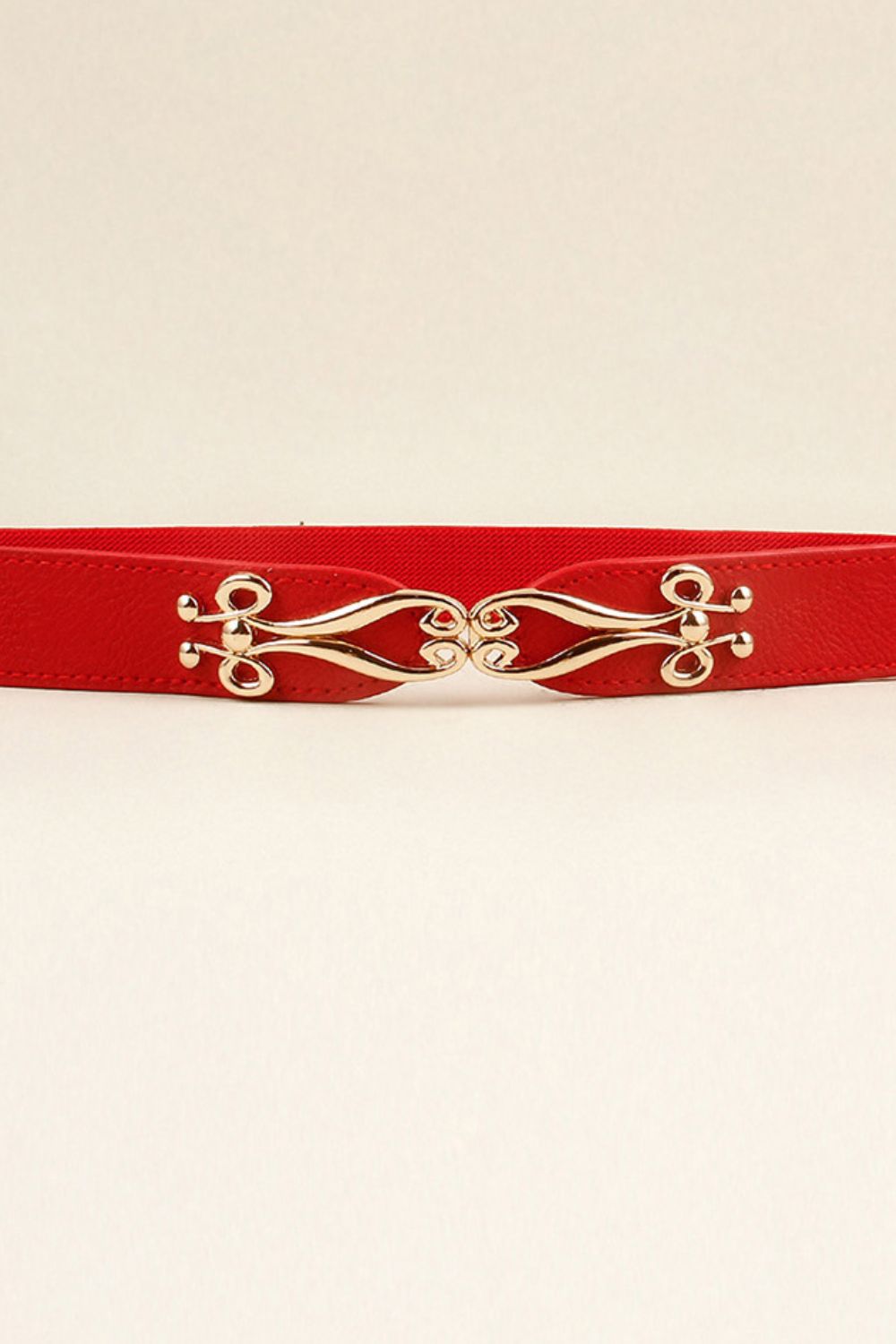 Red Thin Gold Buckle Elastic Belt