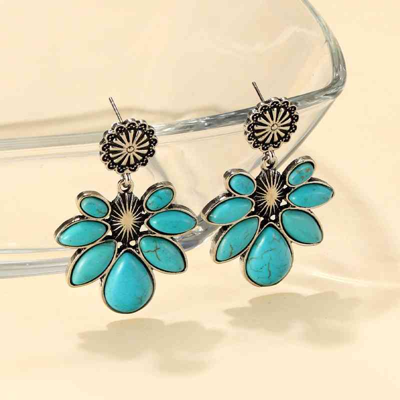 Faux Turquoise Flower Earrings