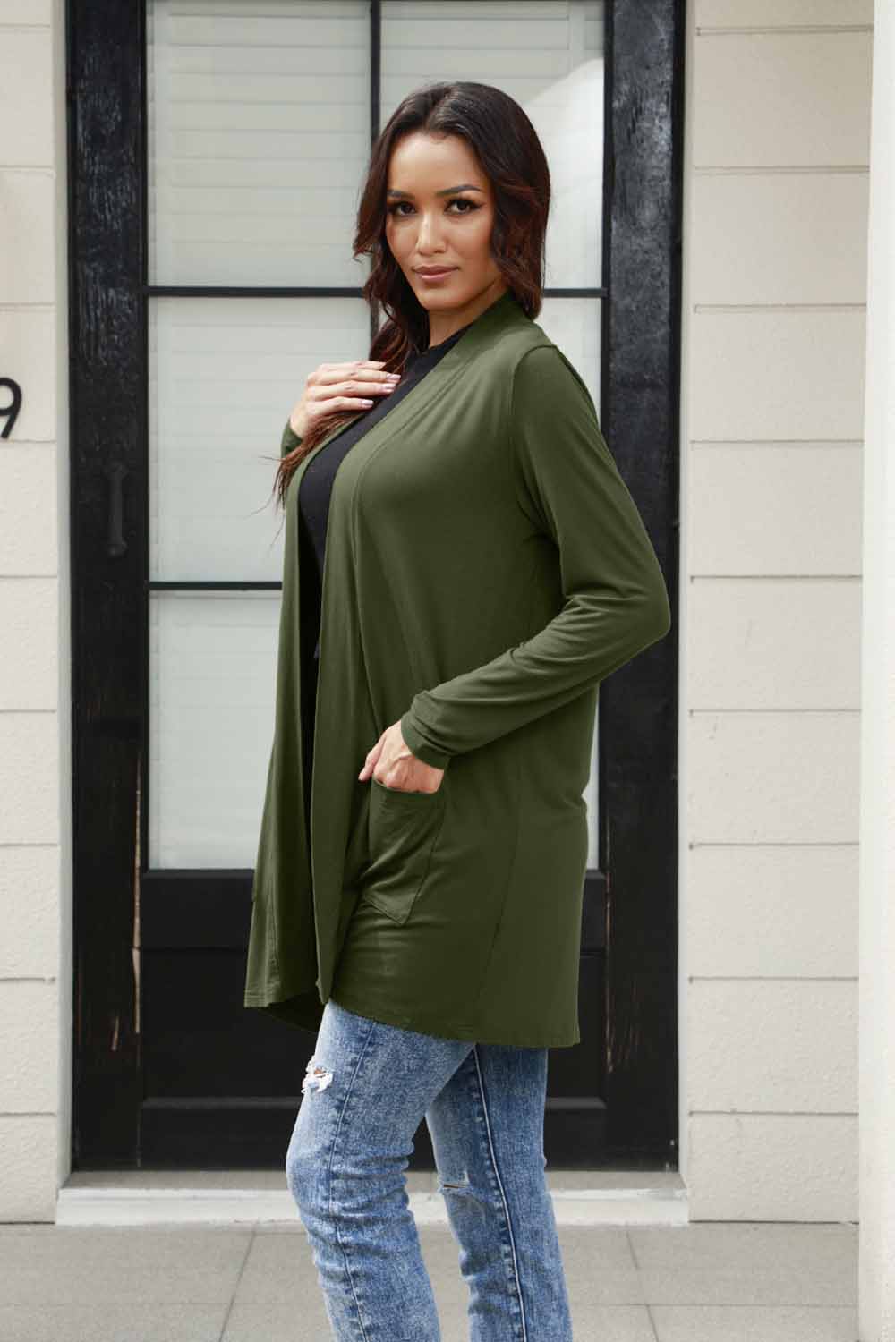 Plus Size Open Front Cardigan with Pockets