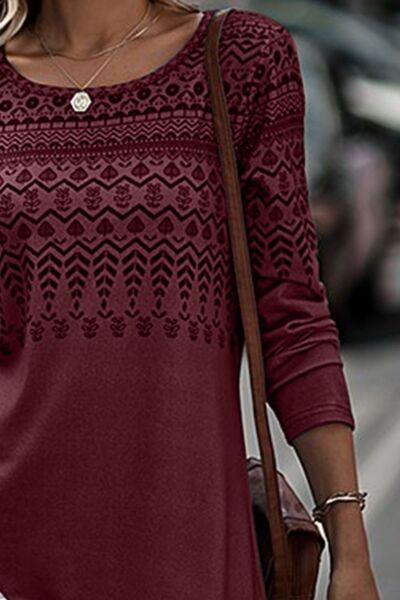 Office Boho Scoop Neck Long Sleeve t-Shirt Dress