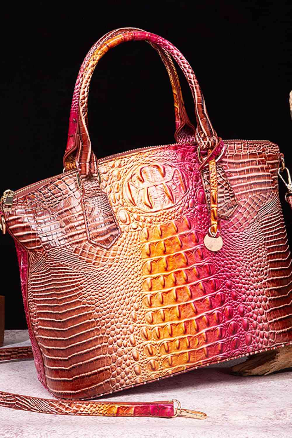 Burgundy and Yellow PU Alligator Purse
