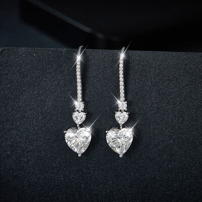 Silver Moissanite Heart Drop Earrings