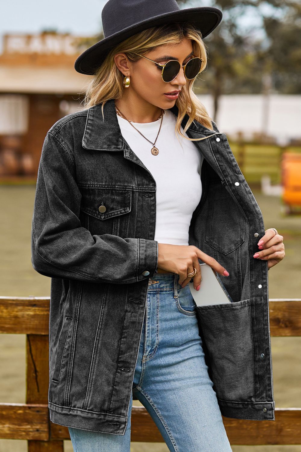 Denim Jacket with Pockets - Bazaare Mart