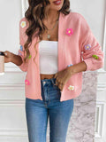 Sweet Embroidered Floral Open Front Cardigan Carnation Pink Bazaare Mart Floral Open Front Cardigan