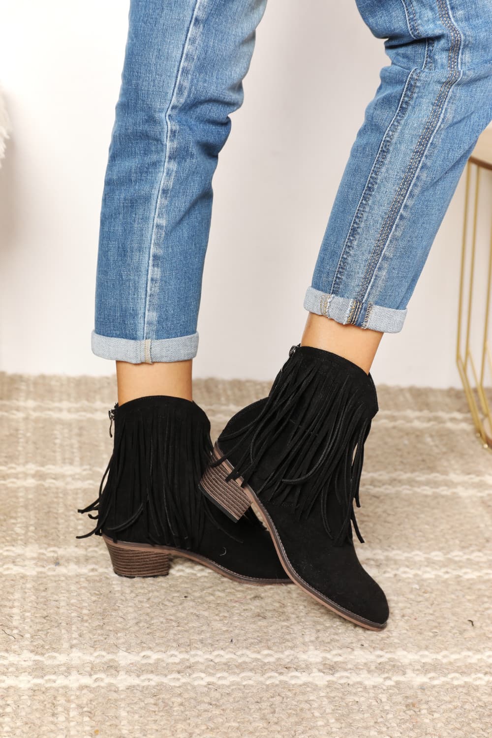 Women's Black Fringe Ankle Boots - Bazaare Mart