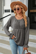 Round Neck Flounce Sleeve Blouse Charcoal Trendsi Long Sleeve Plain Scoop Neck Top