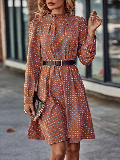Office Chic Retro Print Long Sleeve Dress Trendsi Dress