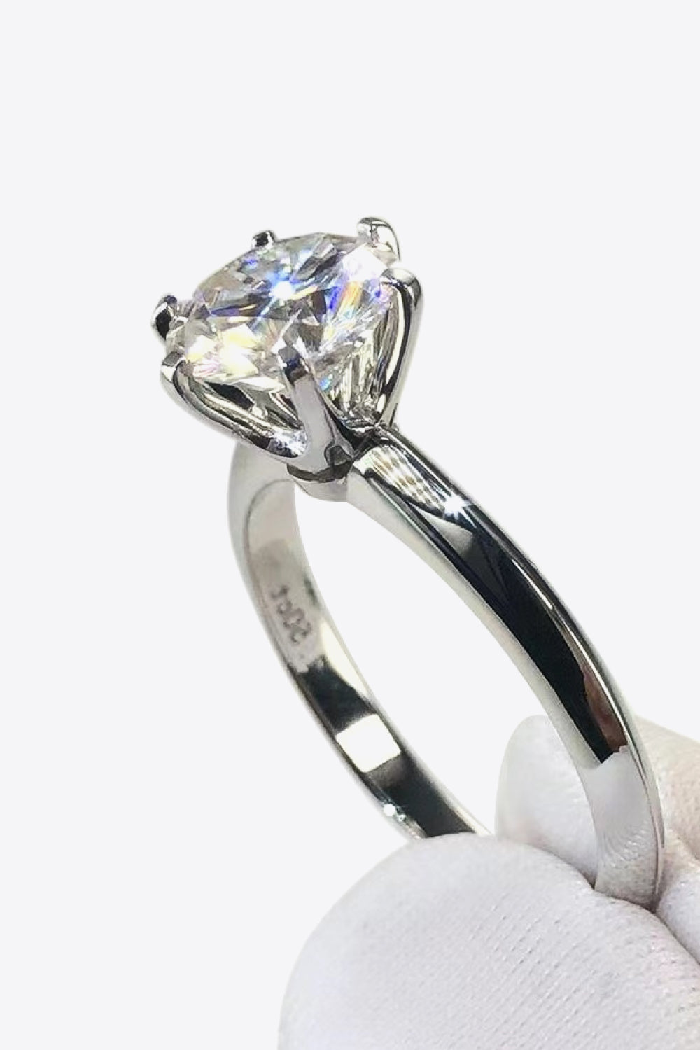 Silver 3 Carat Moissanite 6-Prong Ring