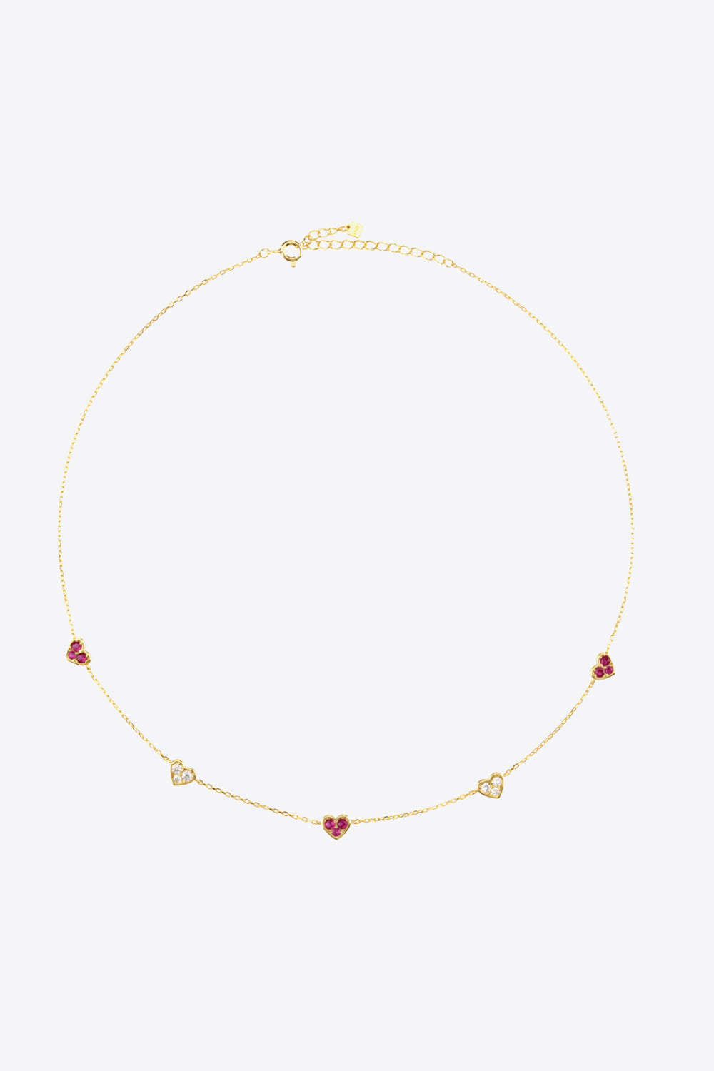 Dainty Red and White Zircon Heart Necklace