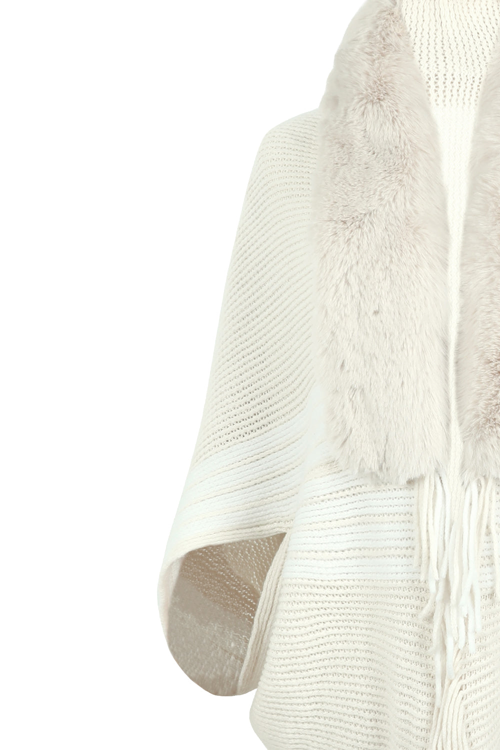Fur Trim Striped Fringe Long Sleeve Sweater - Bazaare Mart