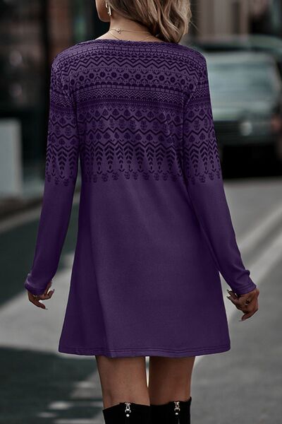 Office Boho Scoop Neck Long Sleeve t-Shirt Dress