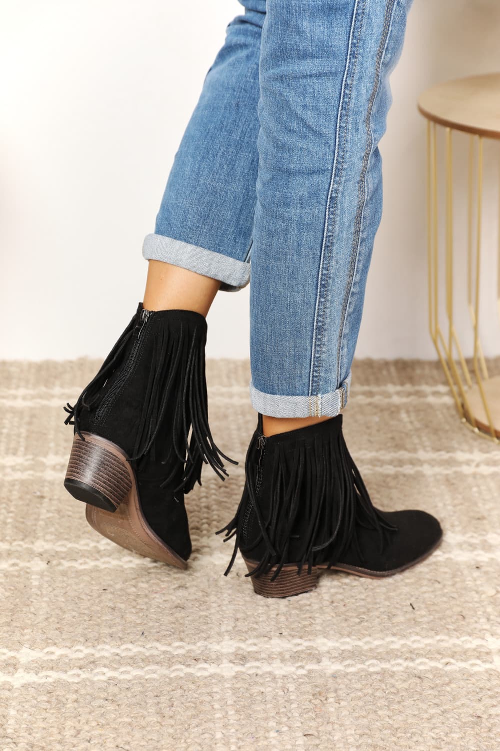 Women's Black Fringe Ankle Boots - Bazaare Mart