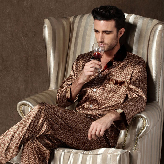 Men's Brown Silk Pajama Set