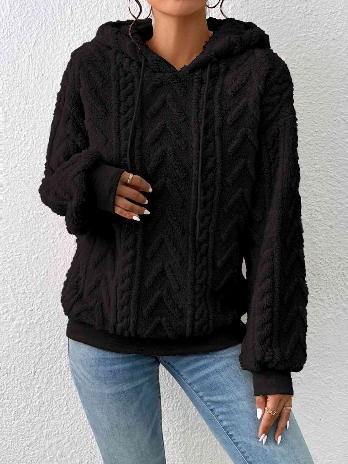 Black Pullover Hooded Sculpted Sweater