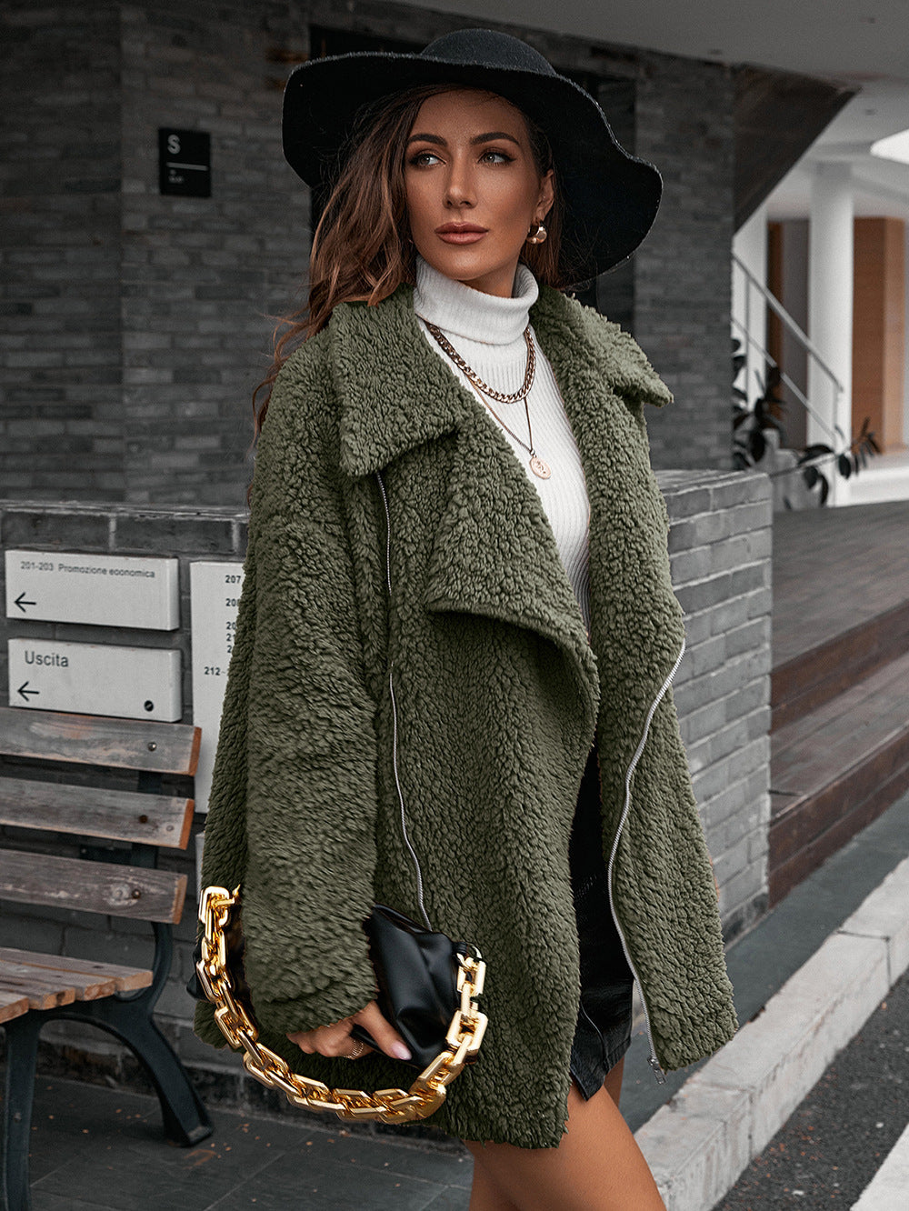 Fleece Zip-Up Collared Jacket - Bazaare Mart