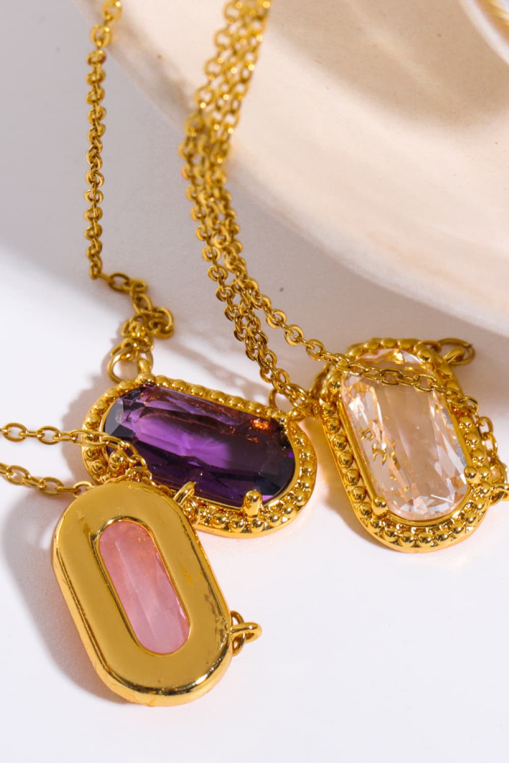 Oval Stone 14K Gold Plated Pendant Necklace - Bazaare Mart