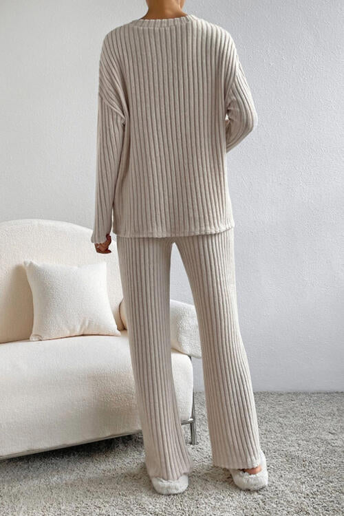 Ladies Ribbed V-Neck Loungewear Set