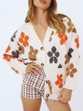 White Colorful Floral V-Neck Cardigan White Bazaare Mart Cardigan