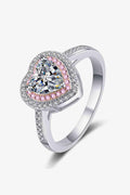 Moissanite & Zircon 1 Ct. Pink Heart 925 Sterling Silver Halo Ring Silver Bazaare Mart Silver 1 Carat Moissanite Heart Ring