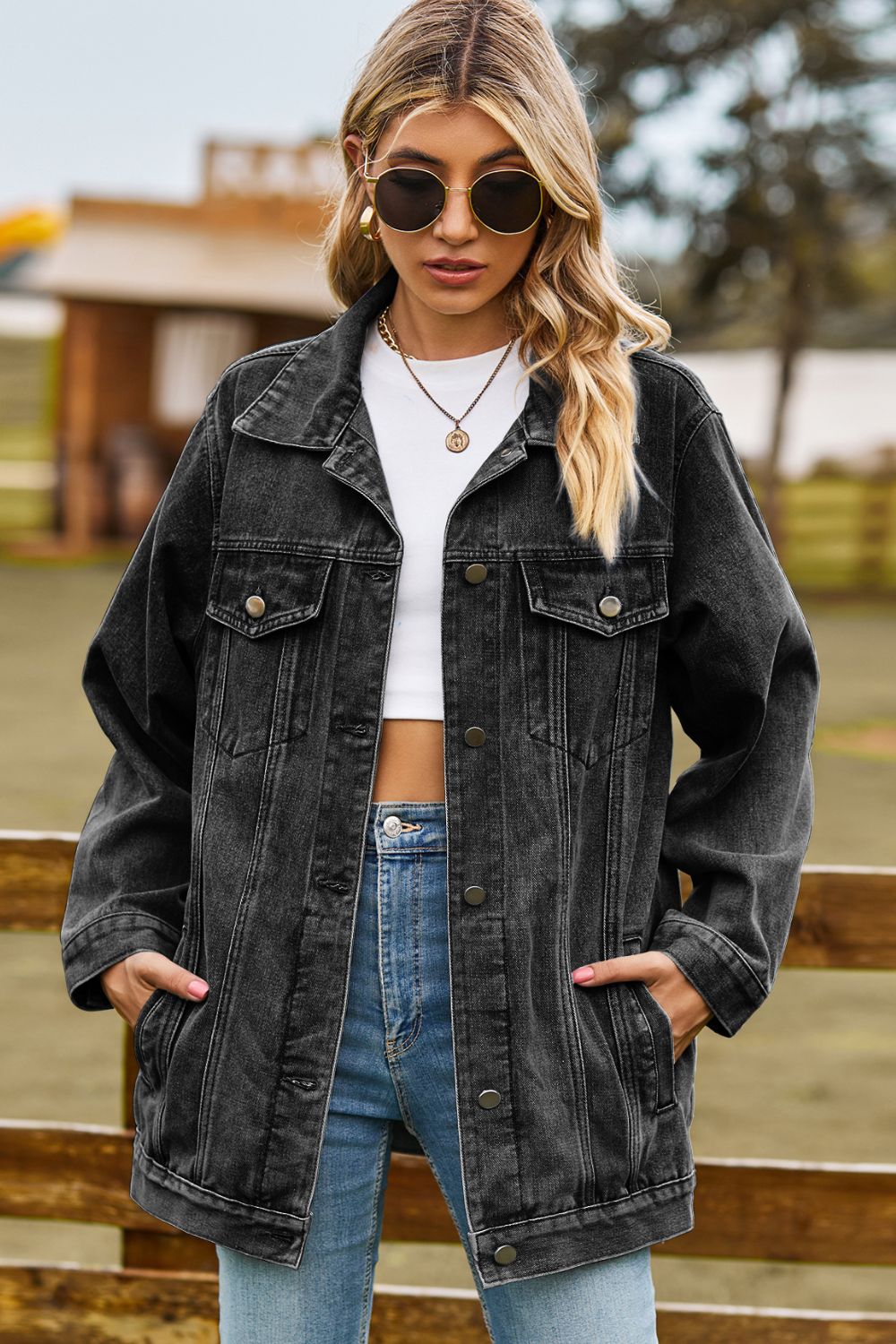 Denim Jacket with Pockets - Bazaare Mart