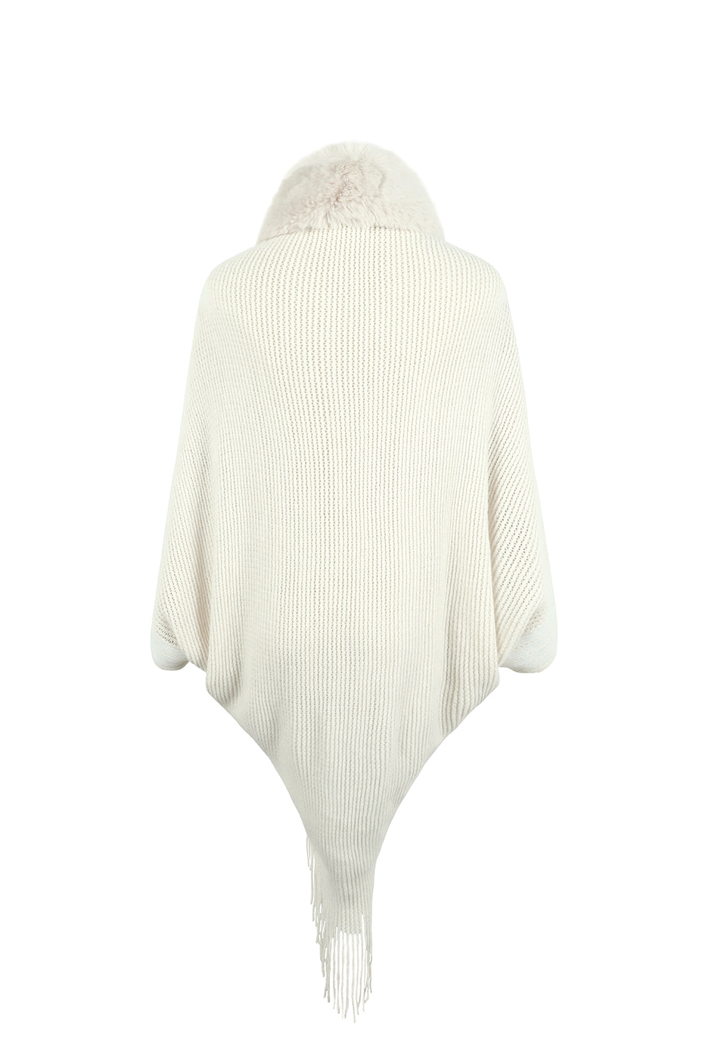 Fur Trim Striped Fringe Long Sleeve Sweater - Bazaare Mart
