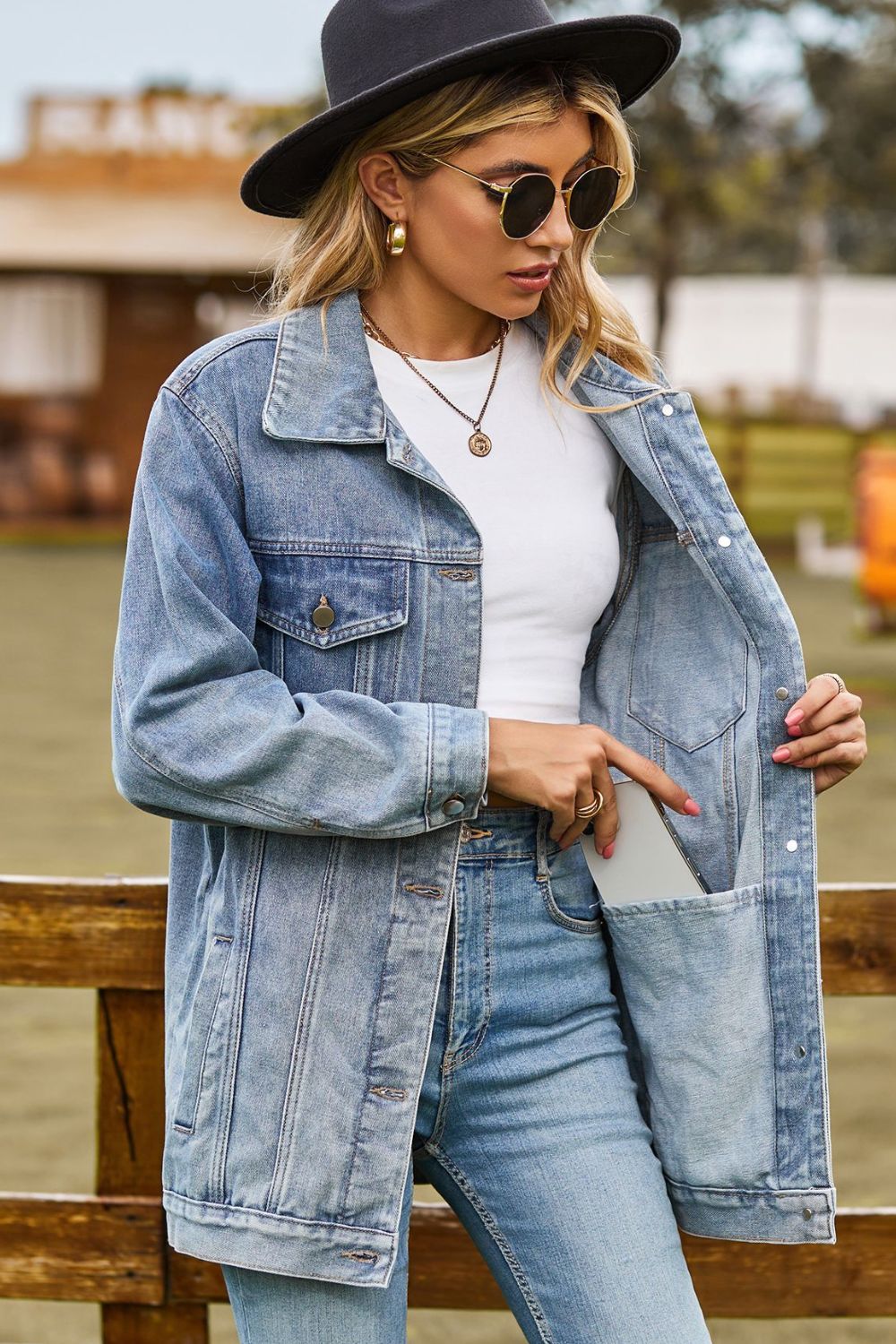 Denim Jacket with Pockets - Bazaare Mart