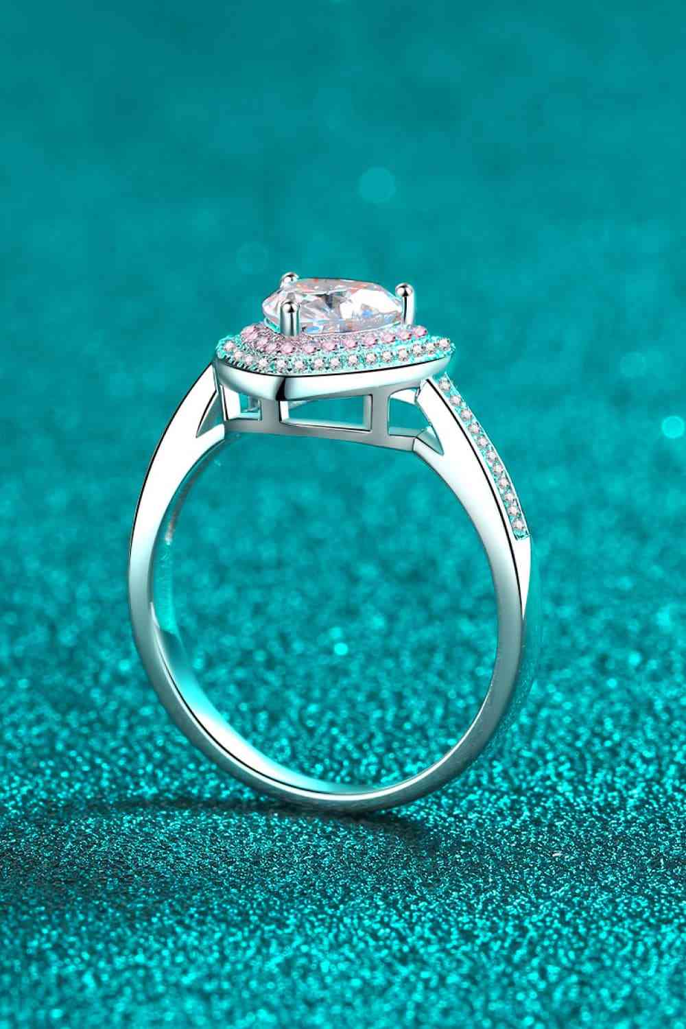 Moissanite & Zircon 1 Ct. Pink Heart 925 Sterling Silver Halo Ring