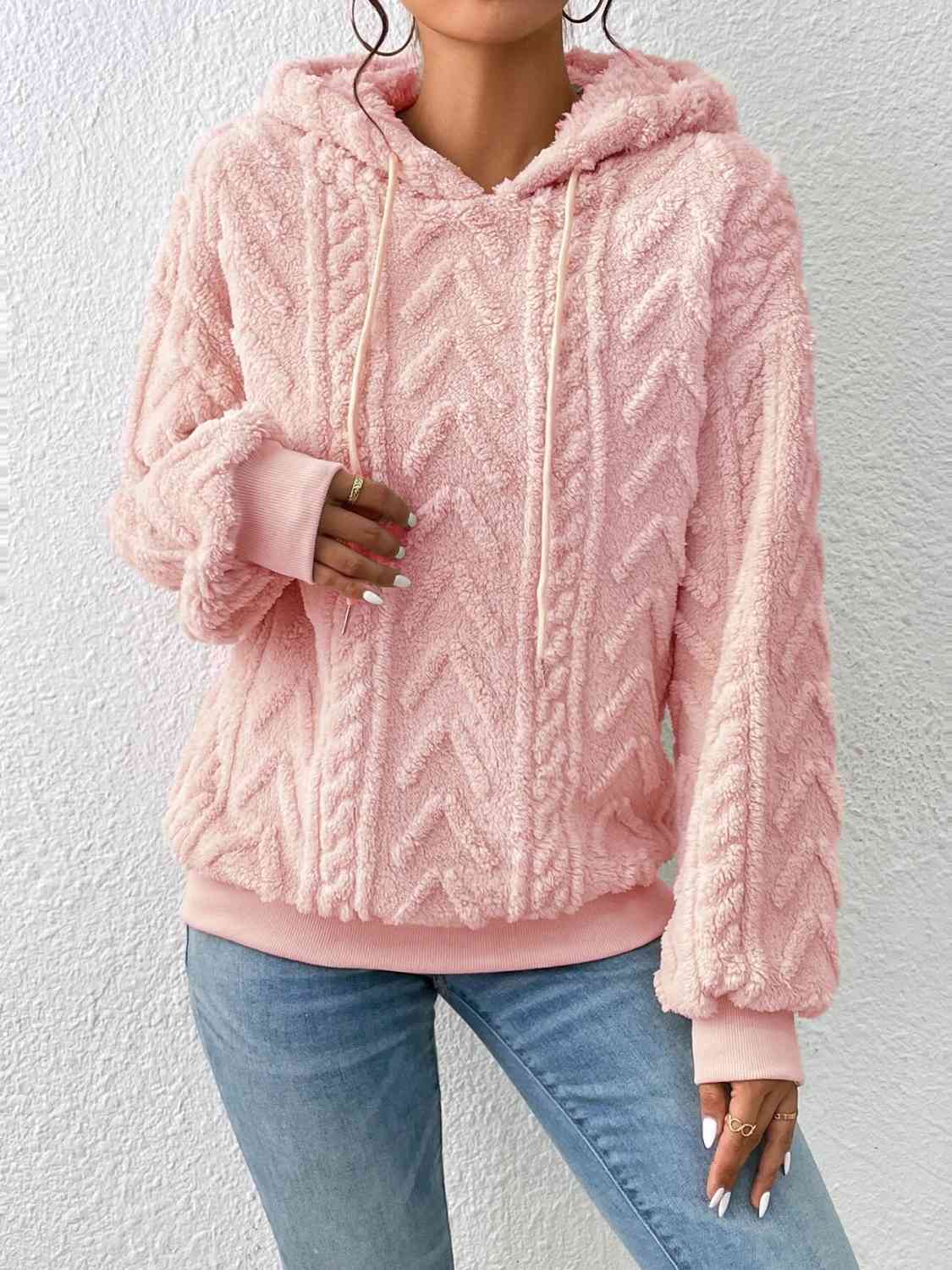 Pink Pullover Hooded Sculpted Sweater