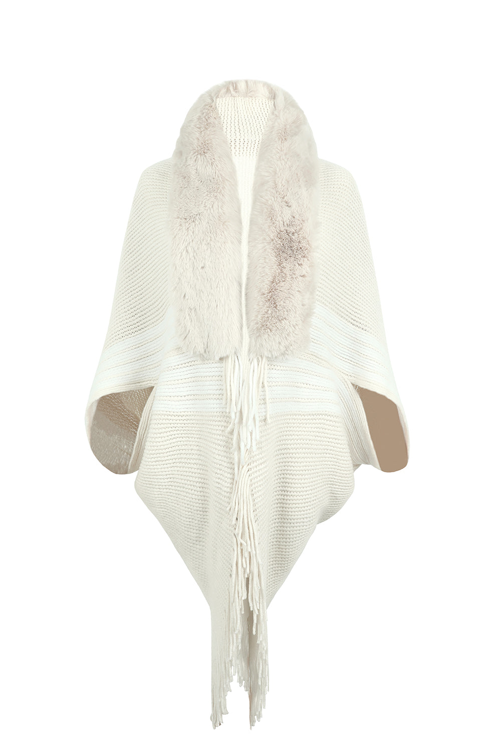 Fur Trim Striped Fringe Long Sleeve Sweater - Bazaare Mart