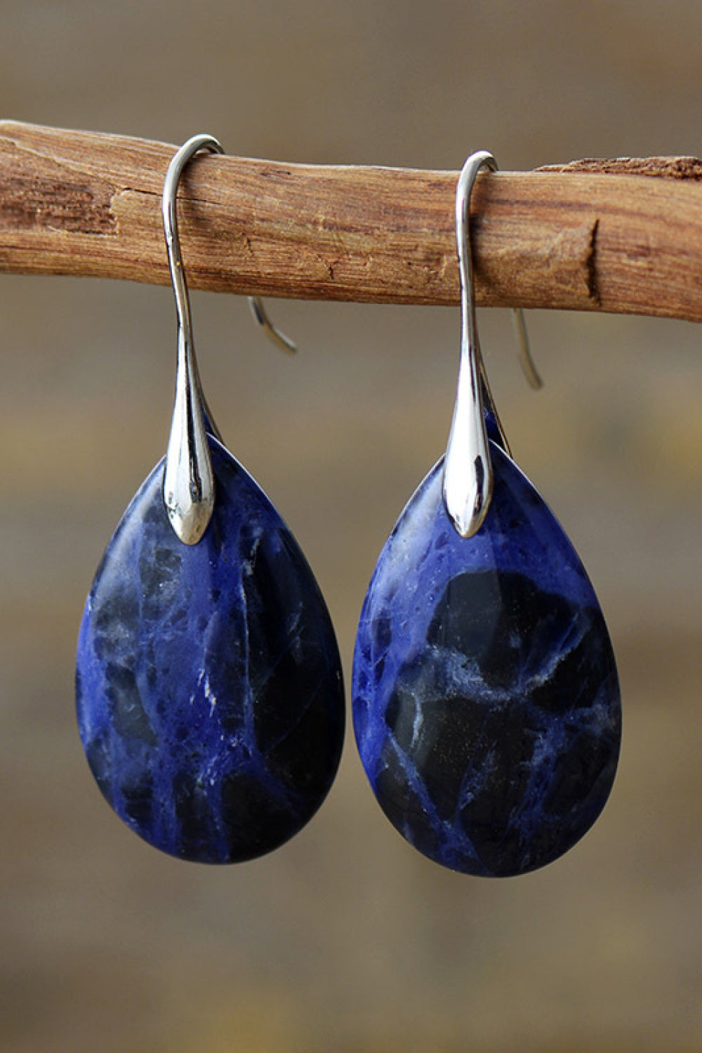 Natural Lapis Color Stone Teardrop Earrings