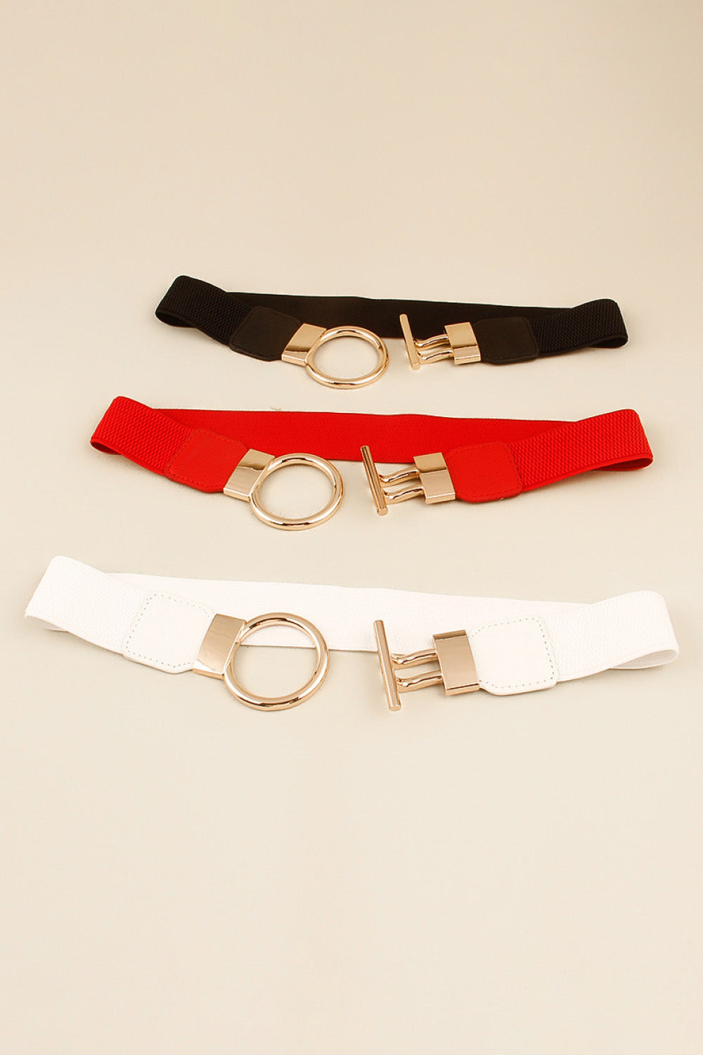 Gold Circle Buckle PU Leather Belt - Multi - Bazaare Mart