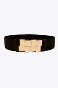 Geometric Buckle Wide Elastic Belt Black One Size Bazaare Mart Belt