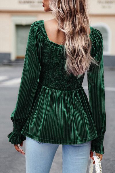 Long Sleeve Velvet Peasant Top