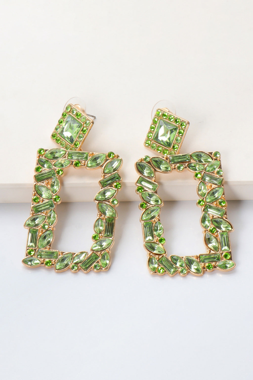 Groovie Retro Rectangle Glass Stone Dangle Earrings - Bazaare Mart
