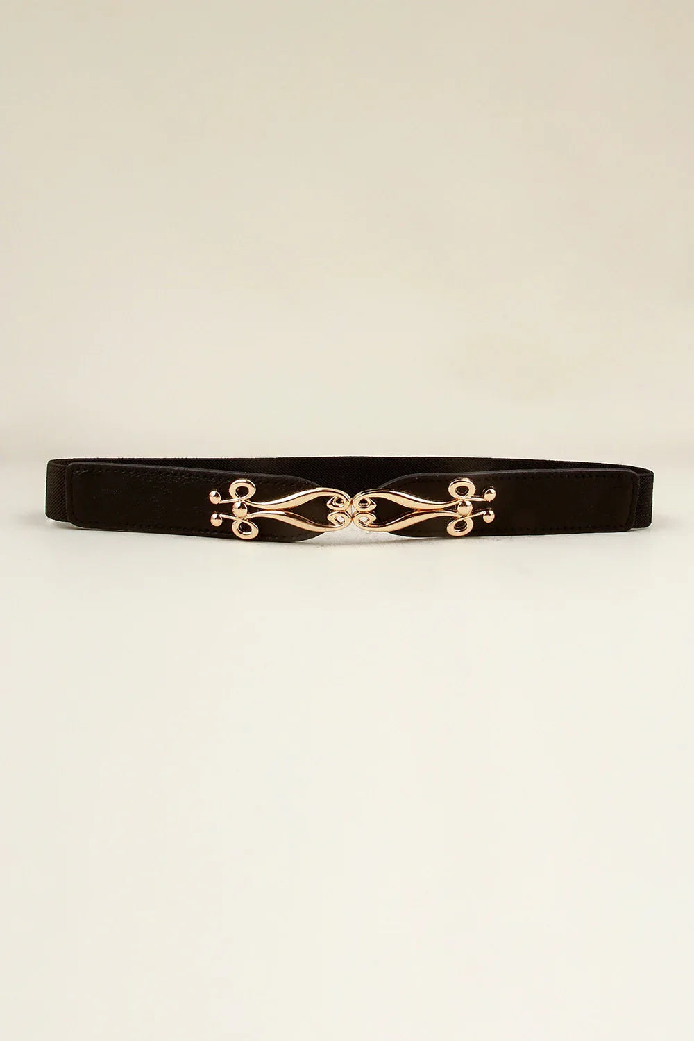 Thin Gold Buckle Elastic Belt Black One Size Bazaare Mart Women's Belt
