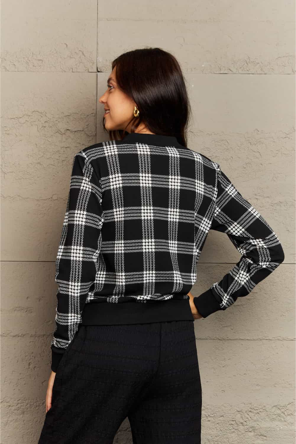 B & W Plaid Collarless Jacket