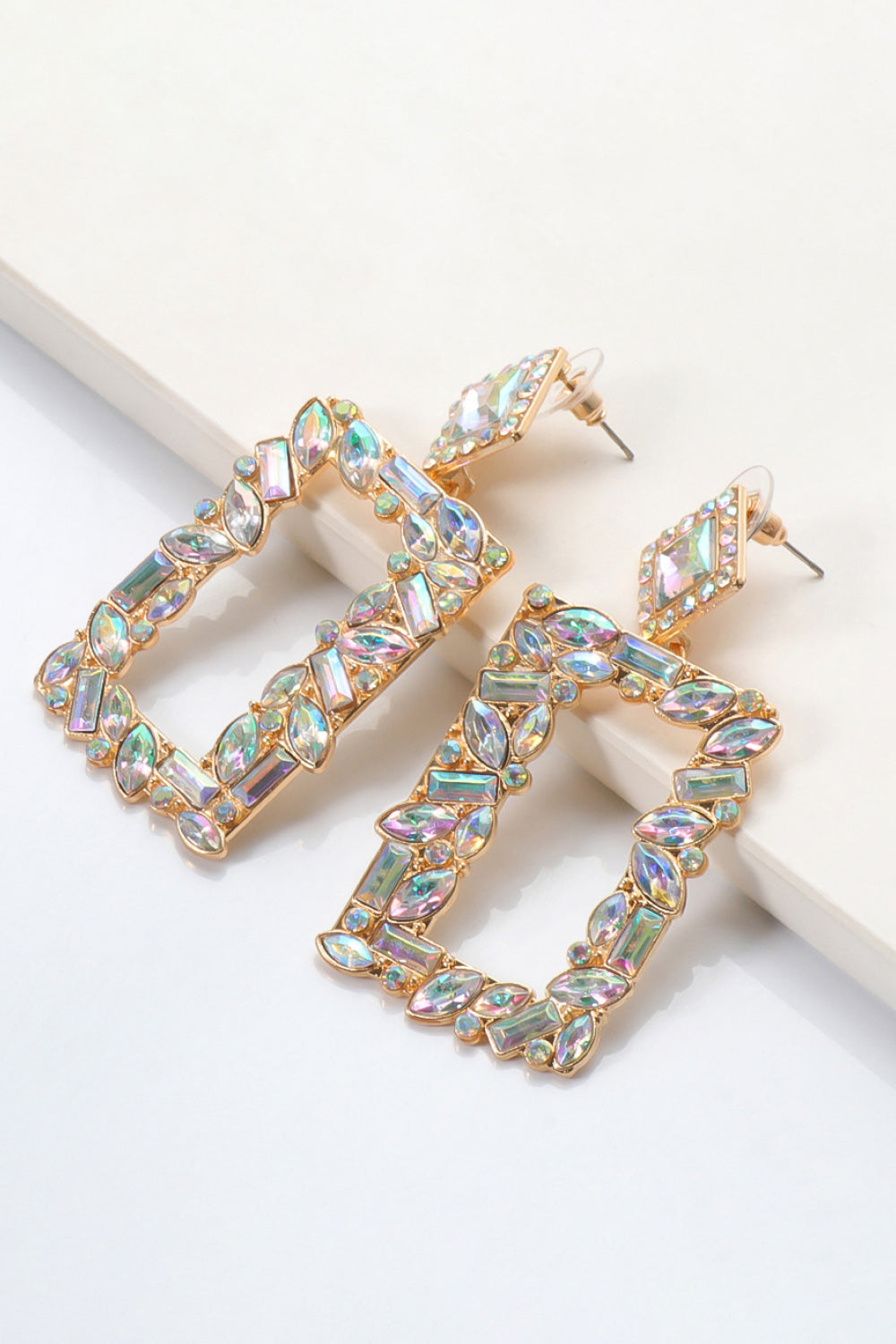 Groovie Retro Rectangle Glass Stone Dangle Earrings - Bazaare Mart