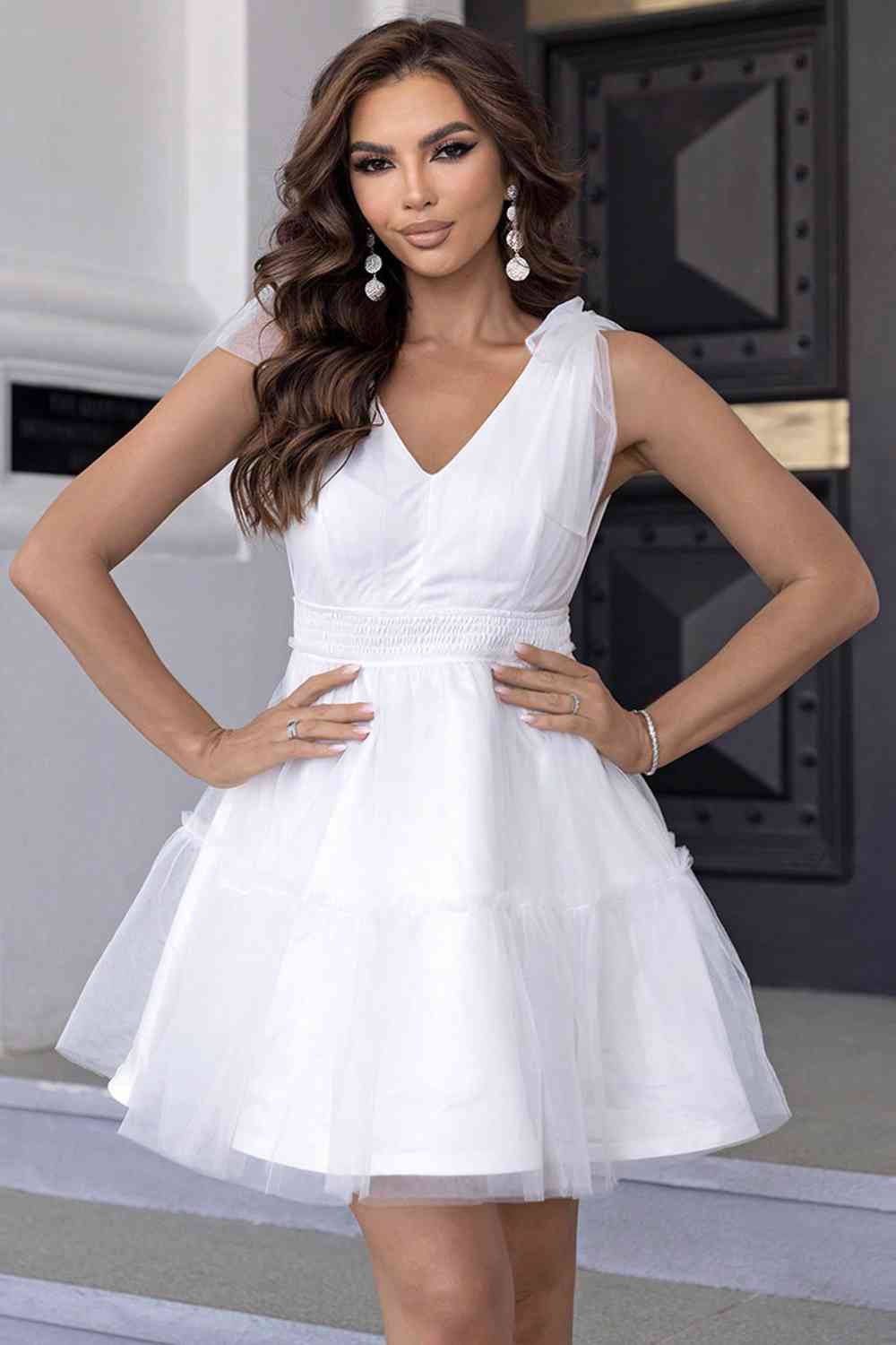 Formal V-Neck Mesh Party Dress