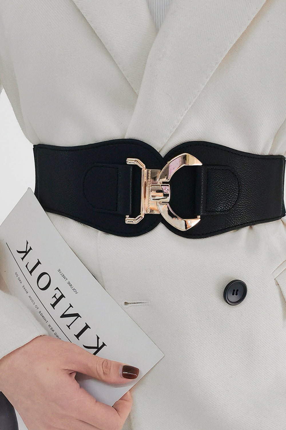 Wide Gold Clasp Buckle Elastic Belt - Bazaare Mart